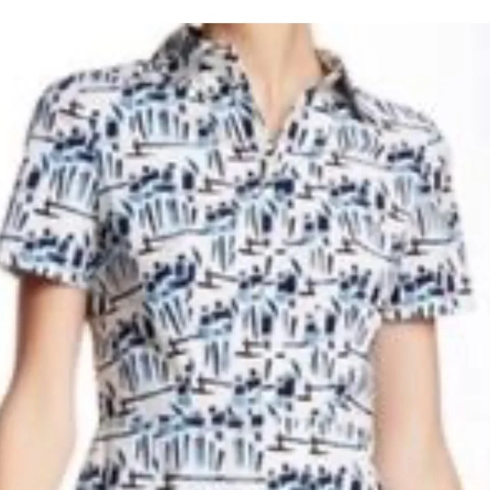 Tory Burch geomagnetic Blue and White Patterned pleated Dress size 14